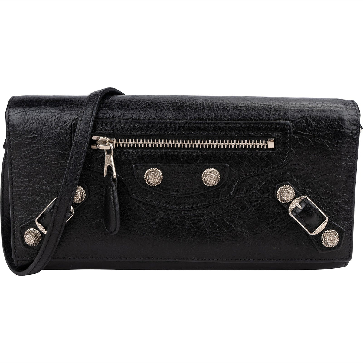 Balenciaga Black Leather Classic City Wallet On Strap Shoulder Bag
