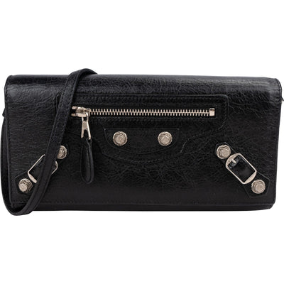 Balenciaga Black Leather Classic City Wallet on Strap Shoulder Bag