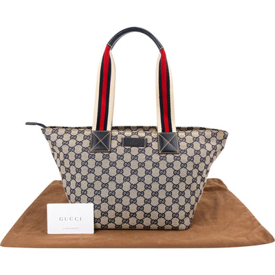 Gucci Plus Monogram GG Canvas Web Shopper Tote Handbag