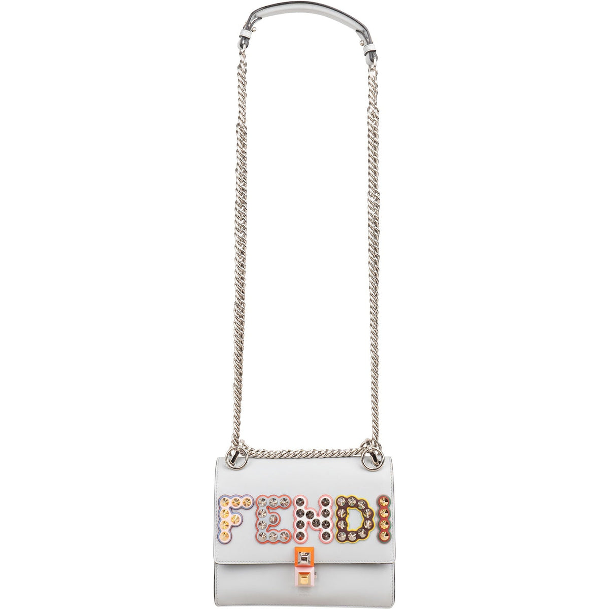 Fendi lichtblauwe lederen Can I met studs Emblem crossbody tas