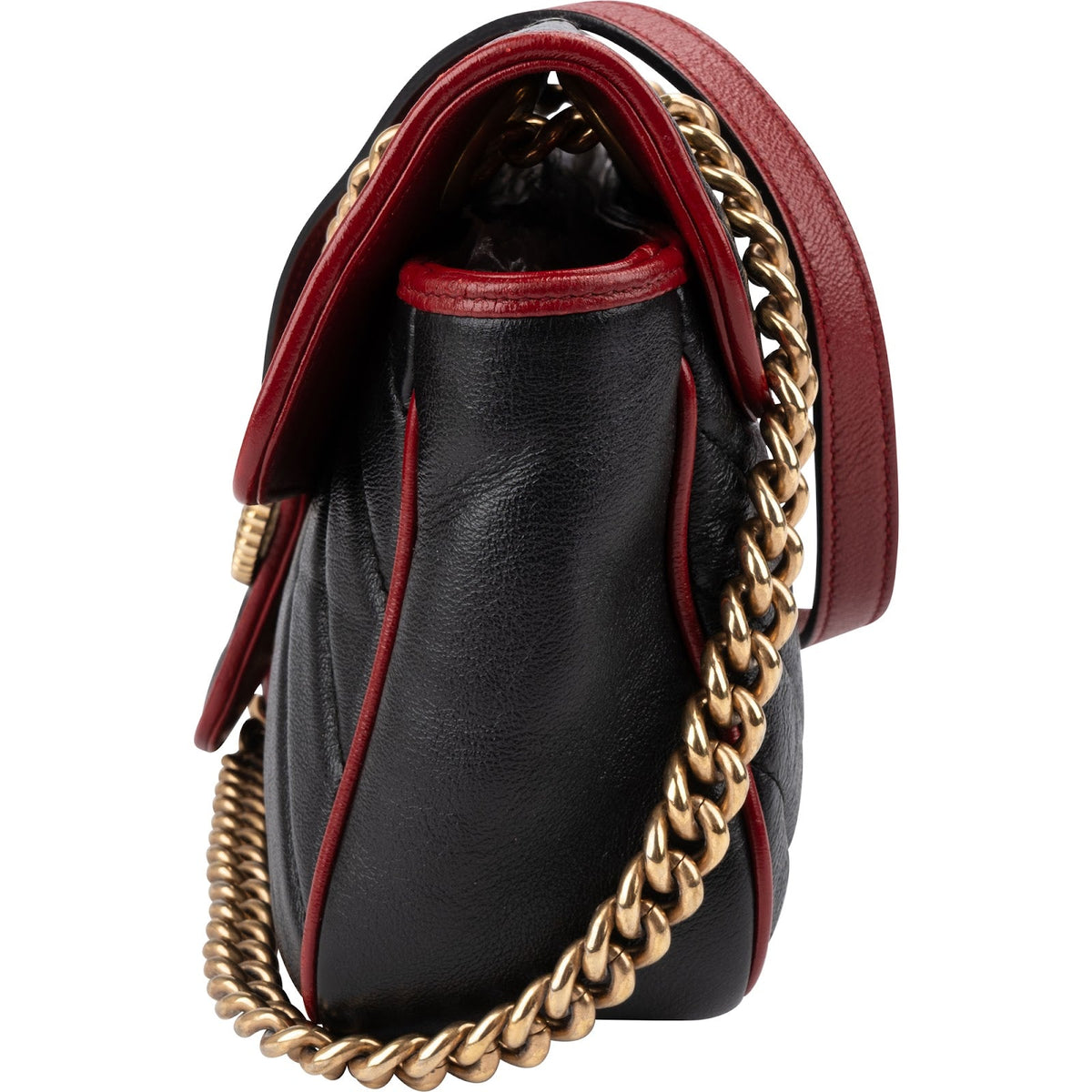 Gucci zwarte Matelassé lederen rode Edges GG Marmont crossbody tas