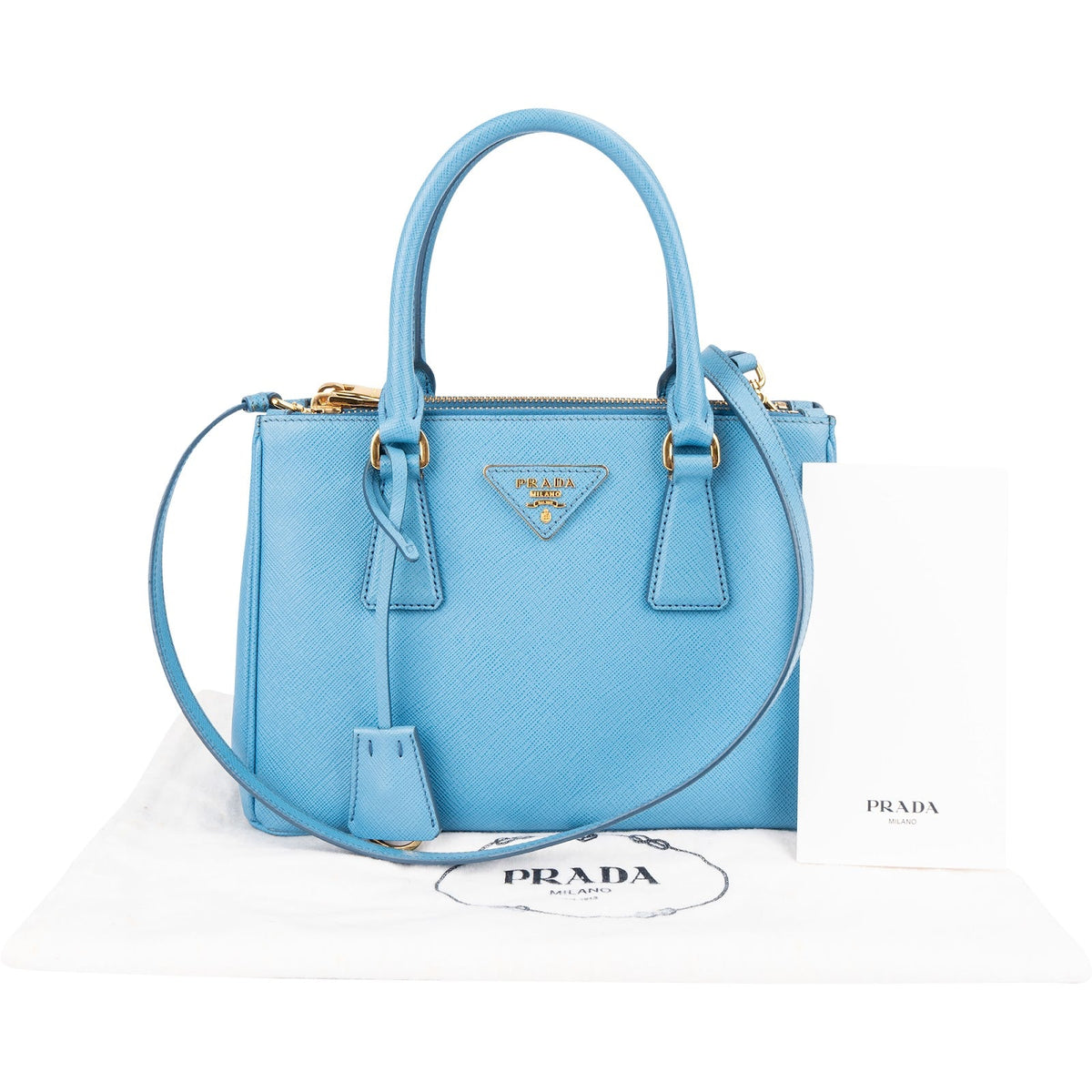 Prada Hellblau Saffiano Leder Galleria Small Handtasche, Bild 2 von 13