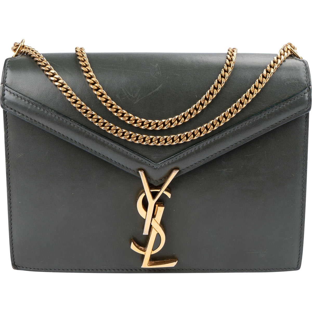 Saint Laurent Green Leather Envelope Medium Crossbody Bag