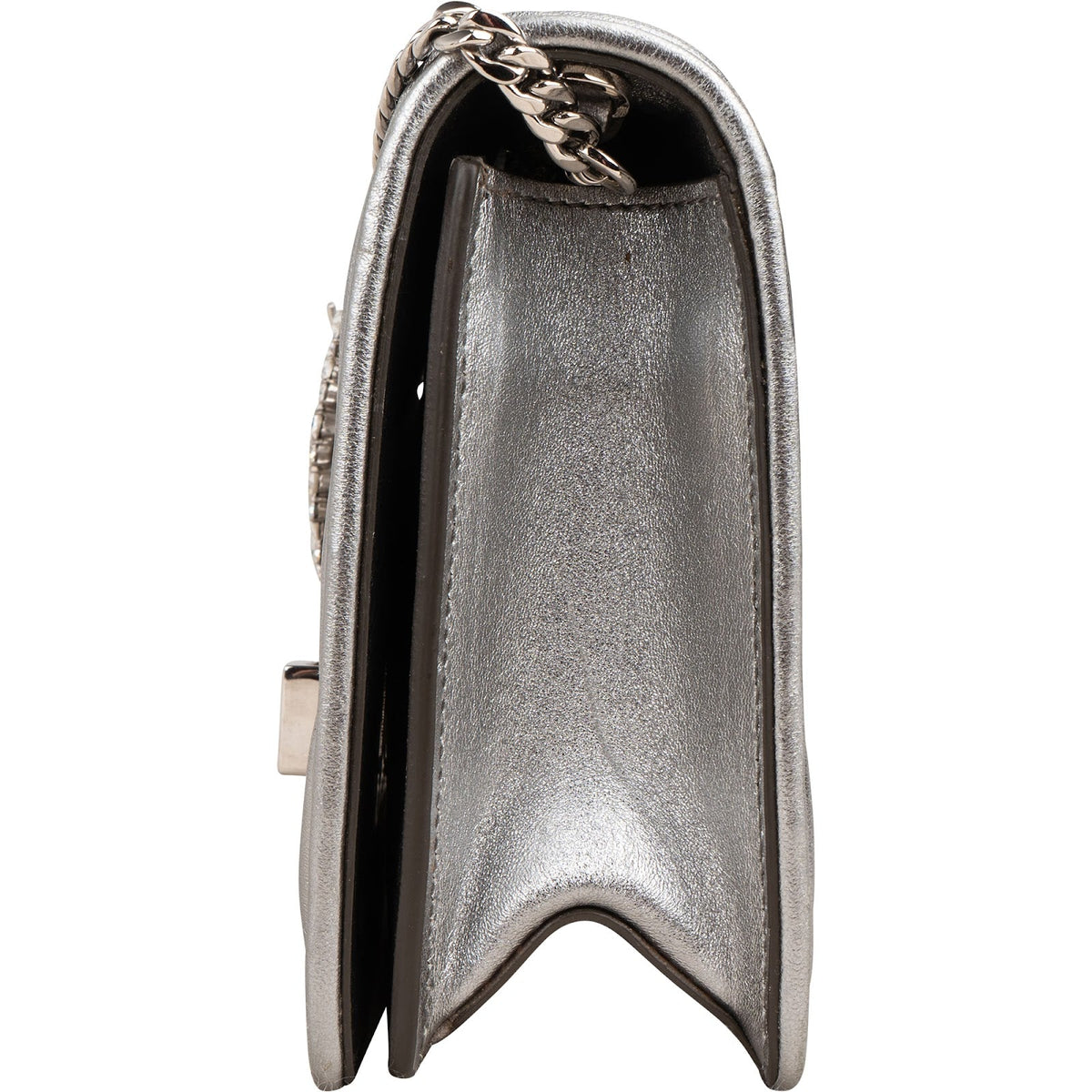 Miu Miu Crossbody mit Kristallen aus silbernem Matelassé-Nappaleder – Ansicht 5