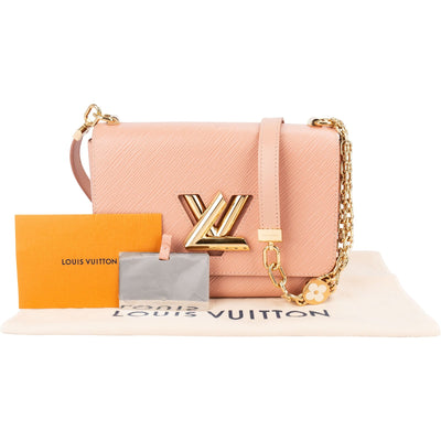 Louis Vuitton Rose Epi-leer Twist Flower schoudertas met ketting