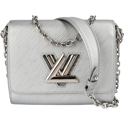 Borsa a tracolla Louis Vuitton Twist PM in pelle Epi metallizzata argento