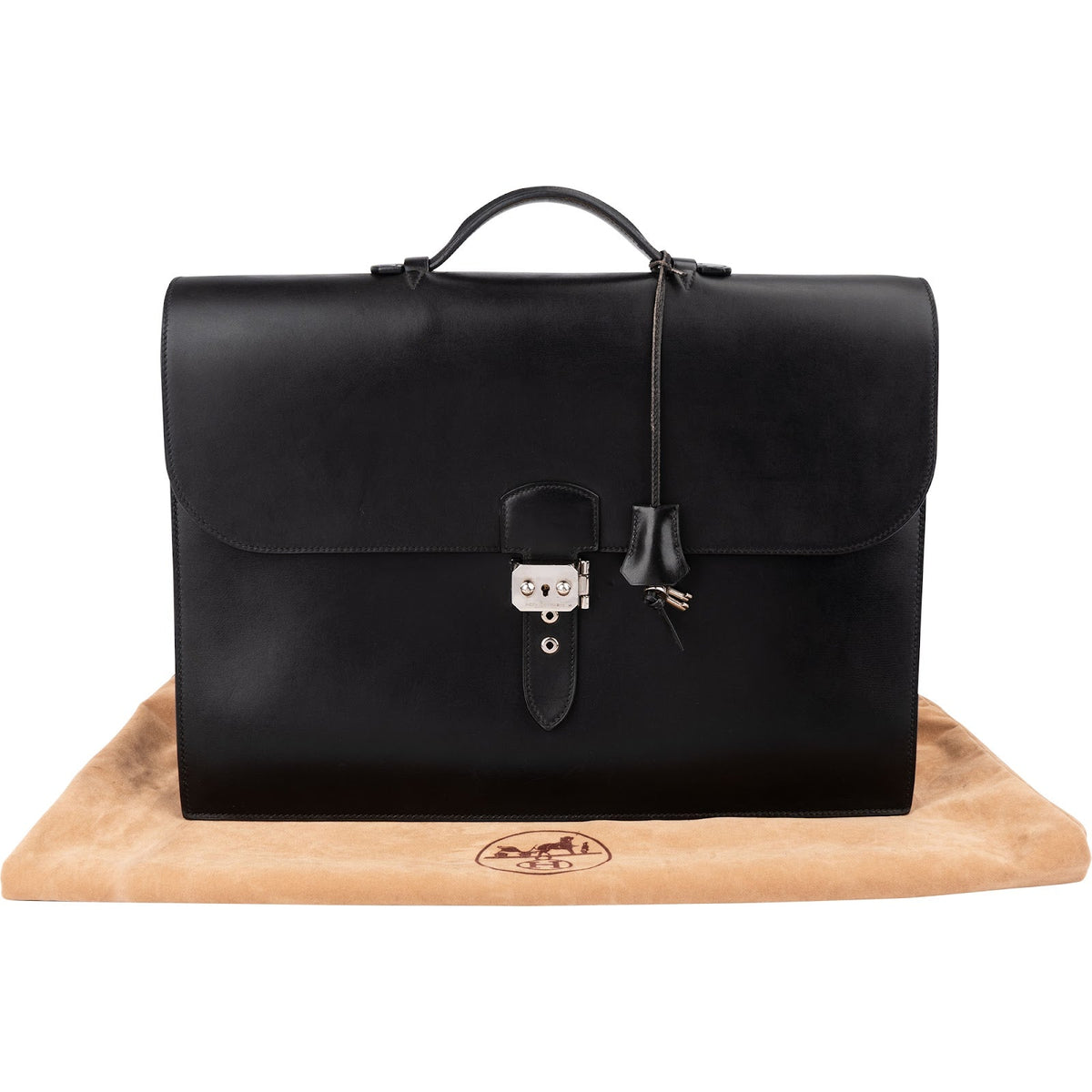 Sac à Dépêches Business Hermès en cuir Box noir