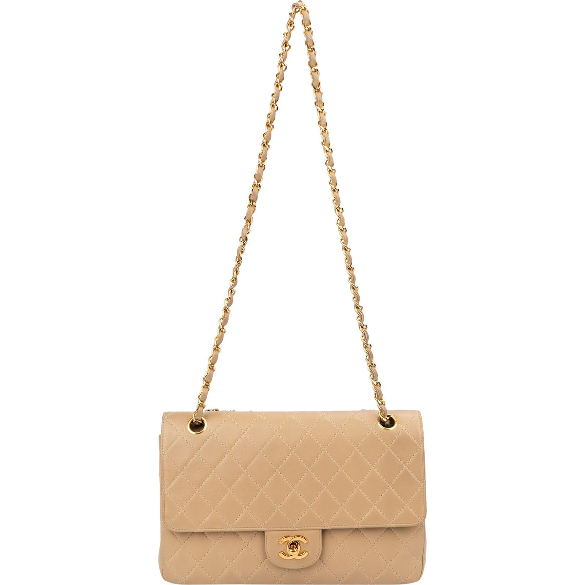 Chanel Quilted Lambskin 24K Gold Double Flap Shoulder Bag