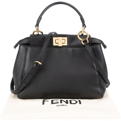Fendi Black Leather Peekaboo Small Handbag