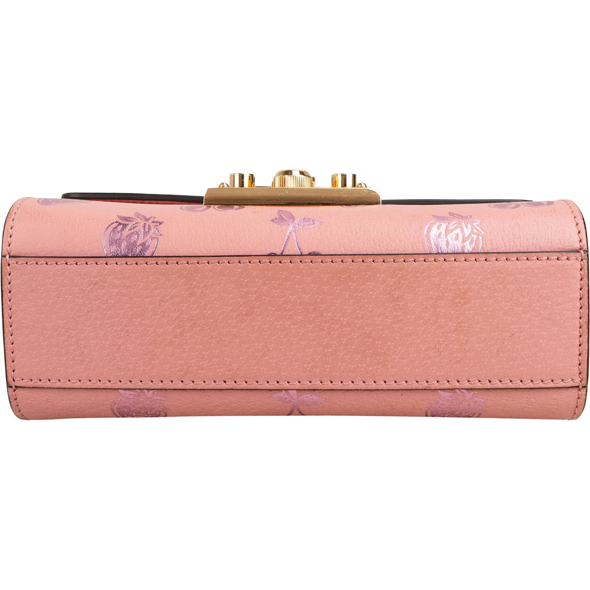 Sac bandoulière Gucci Glitter Fruits Small Padlock en cuir embossé rose