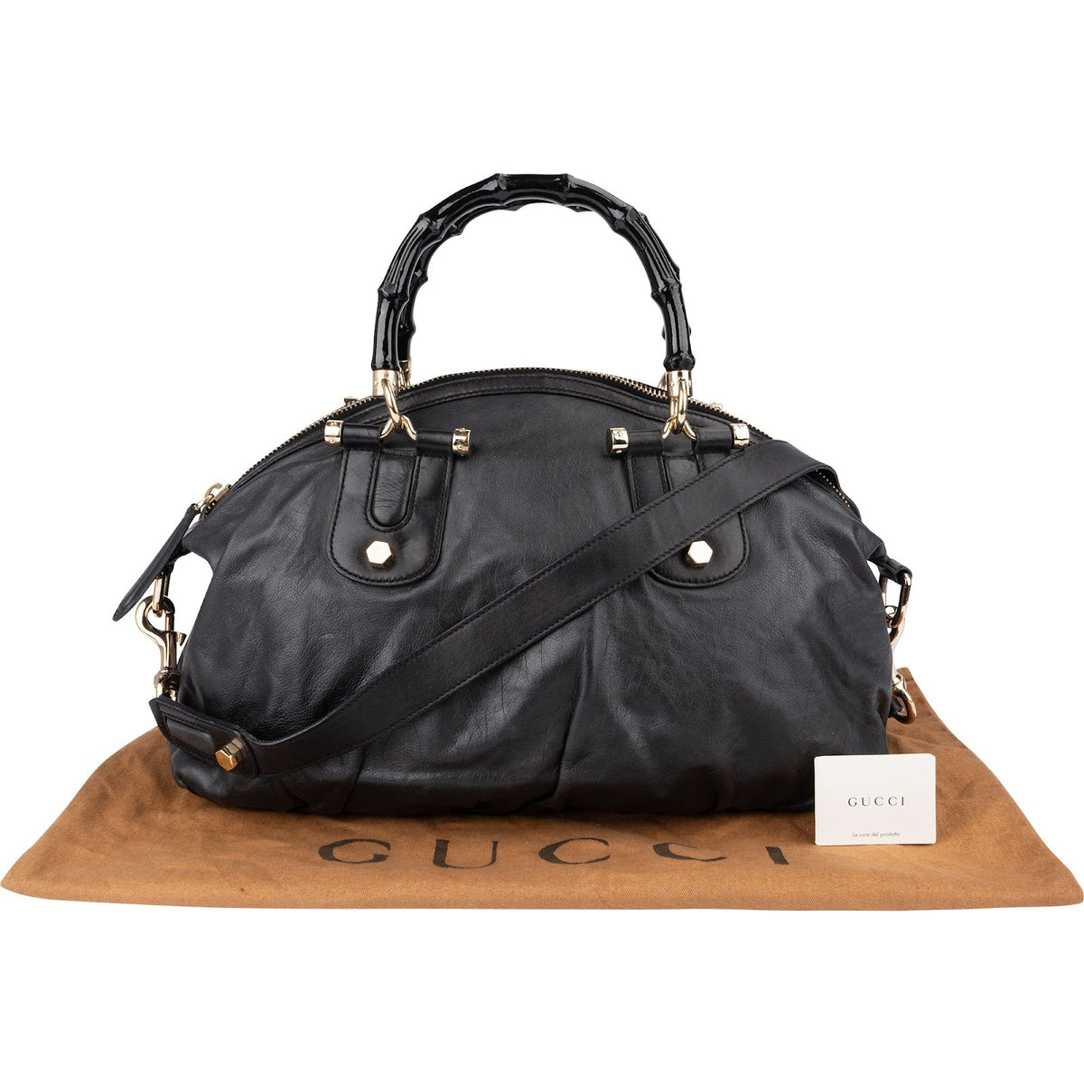 Gucci Schwarz Leder New Bamboo Henkeltasche Bowling, Bild 2 von 12