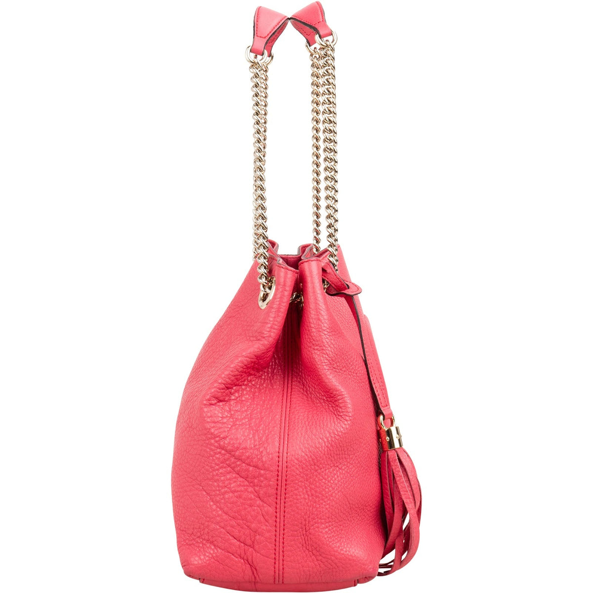 Borsa tote a spalla Gucci Soho in pelle martellata rosa con catena