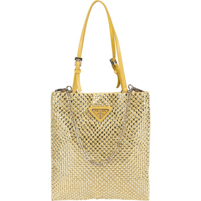Prada Crystal Embellished Satin Small Tote Handbag