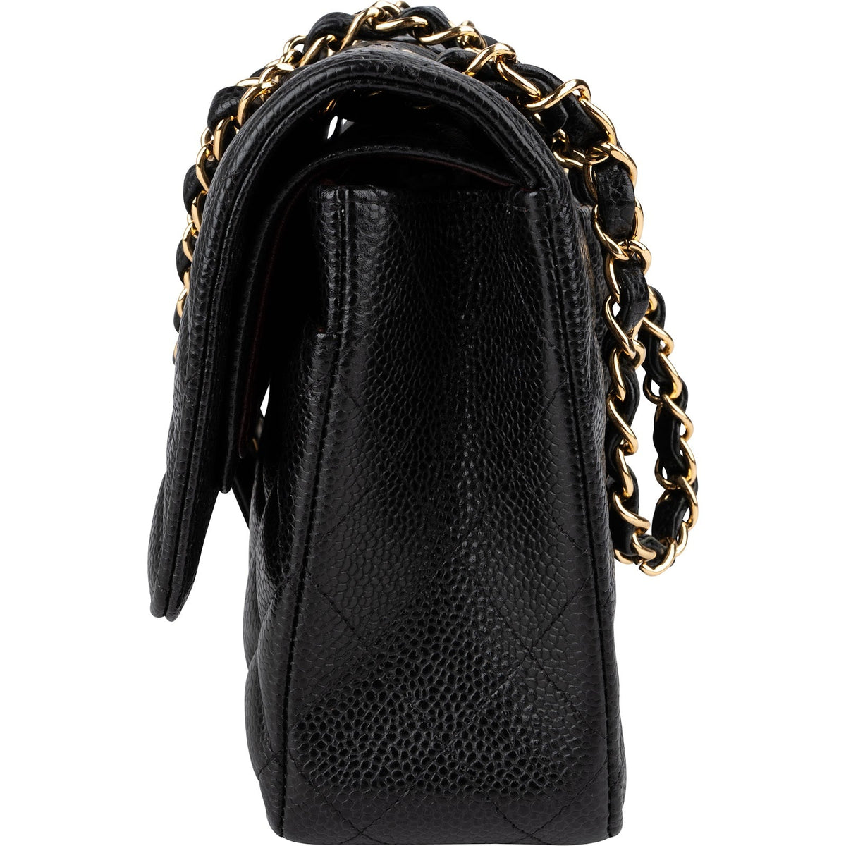 Borsa a tracolla Chanel Medium Double Flap in pelle caviale trapuntata con dettagli dorati