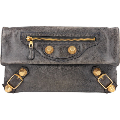 Balenciaga Grey Blue Leather GHW Envelope City Clutch