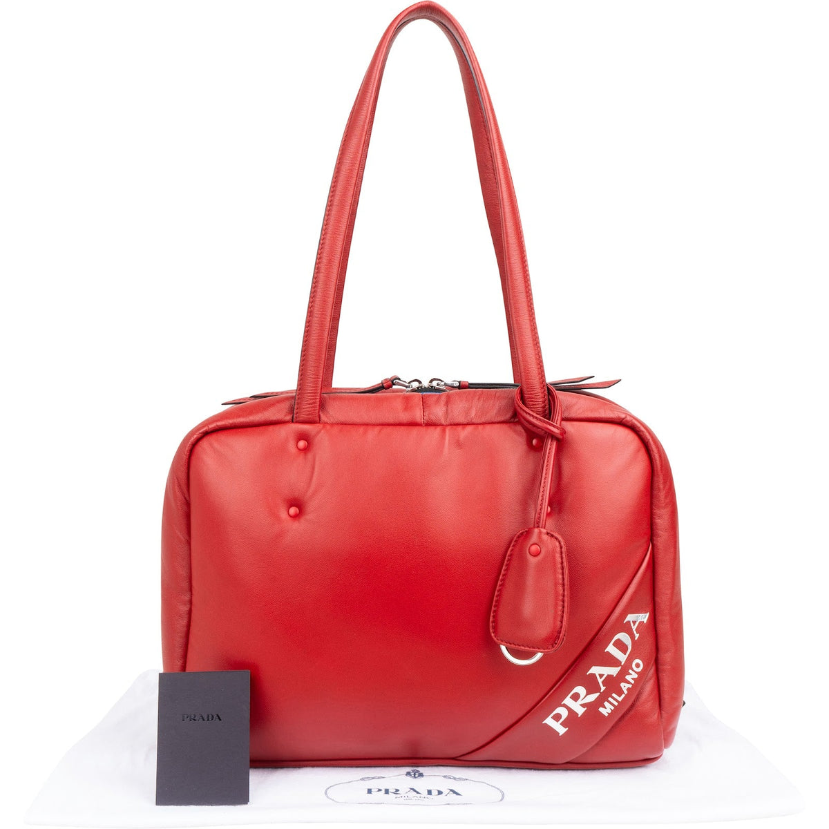 Borsa a spalla Prada in pelle di vitello morbida imbottita rossa