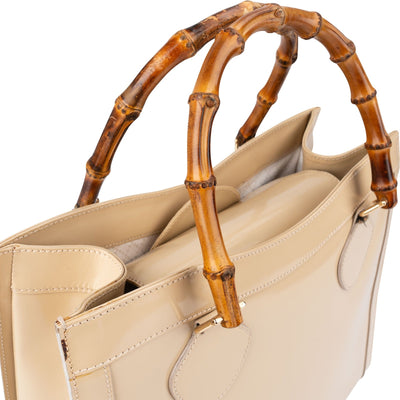 Gucci Beige Lakleer Bamboo Tote Handtas