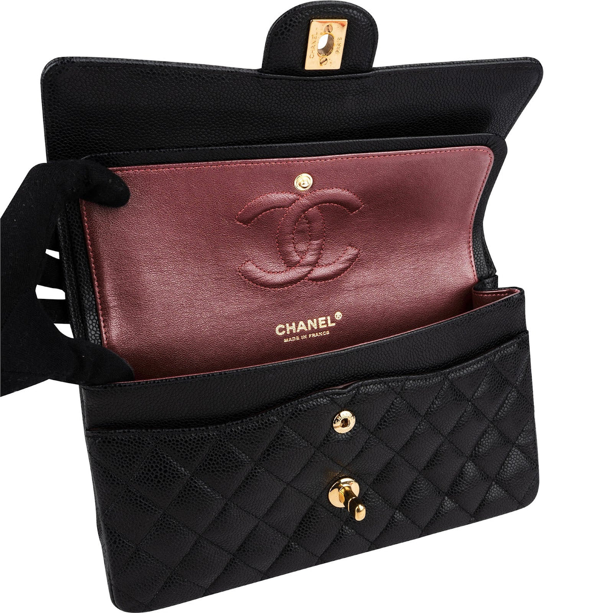 Chanel gewatteerde Caviar leren medium Double Flap crossbodytas