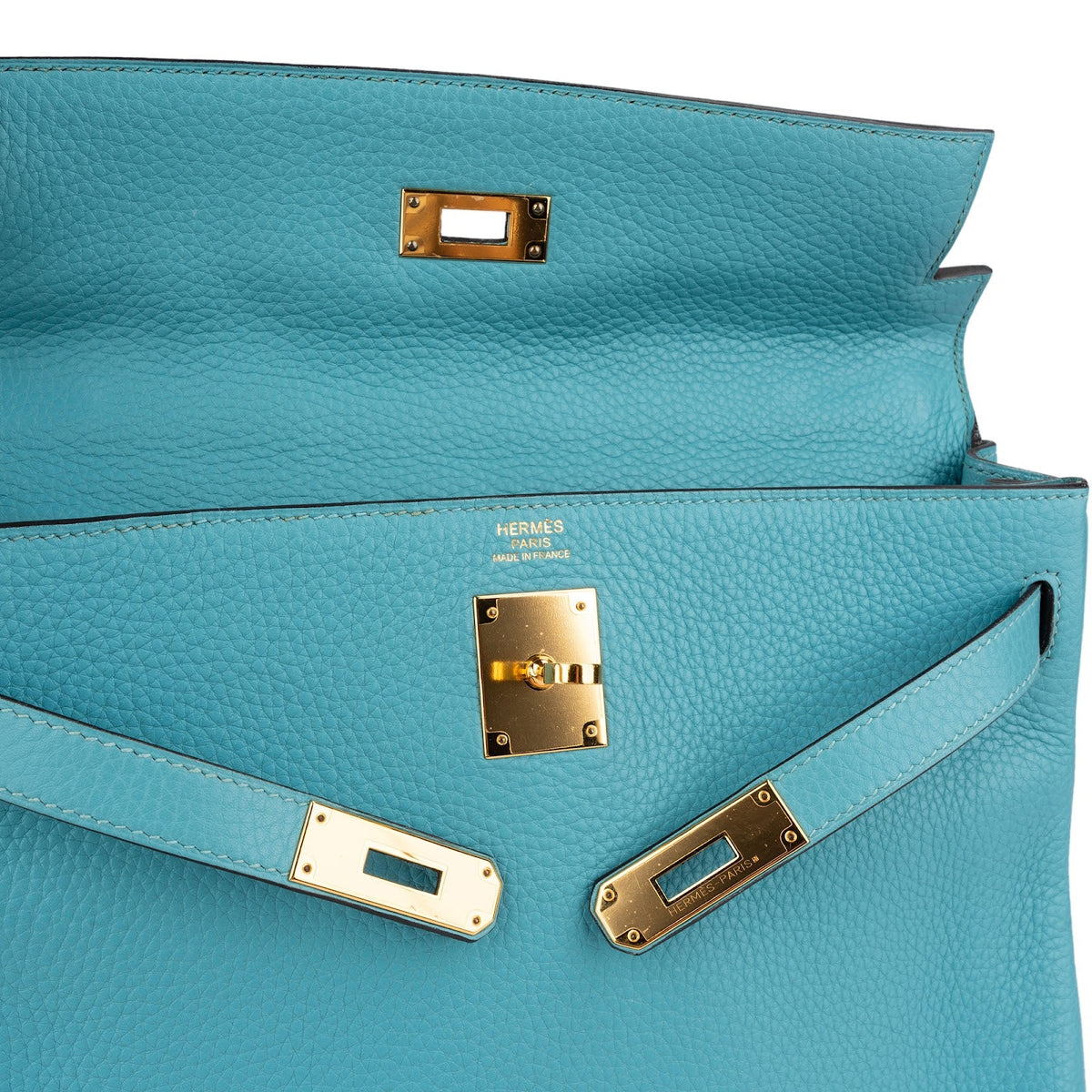 Hermès Taurillon Clemence lederen Gold Kelly 32 handtas blauw Saint-Cyr