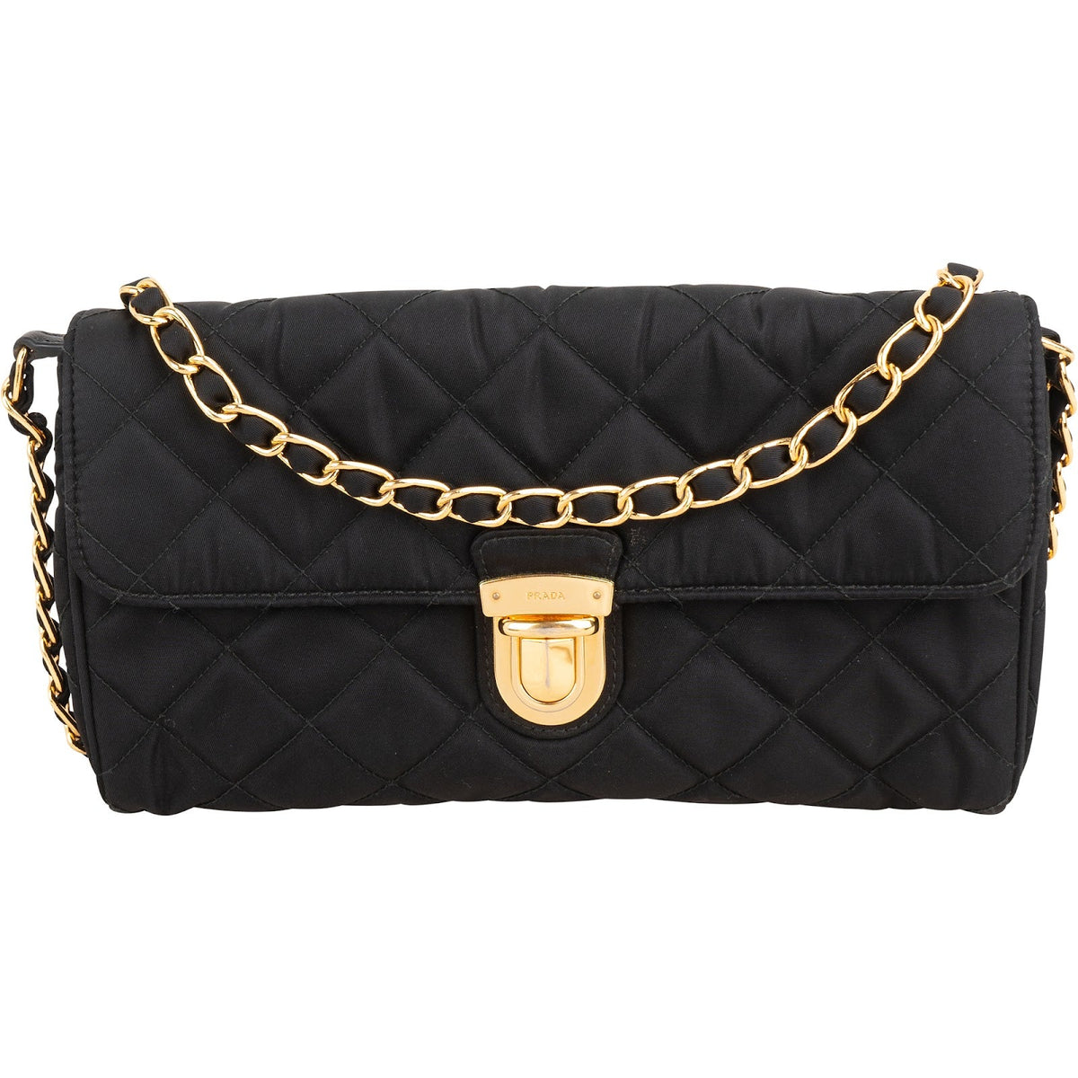Prada doorgestikte Tessuto nylon crossbodytas met ketting en enkele flap