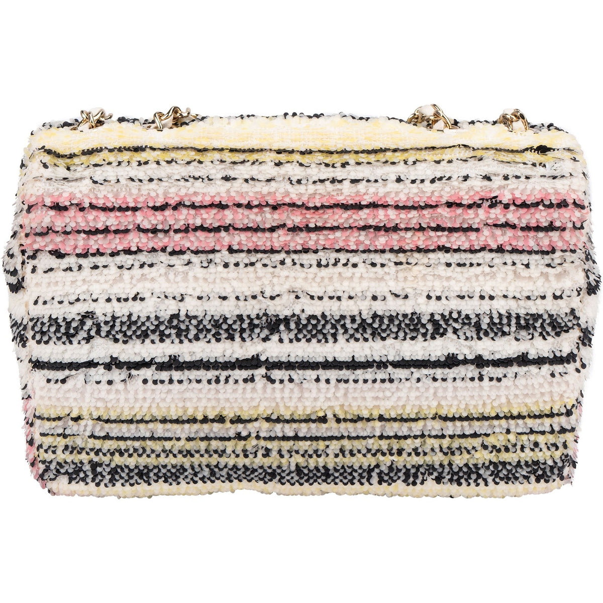 Chanel kleine crossbodytas met enkele flap, veelkleurig gestreept met lovertjes