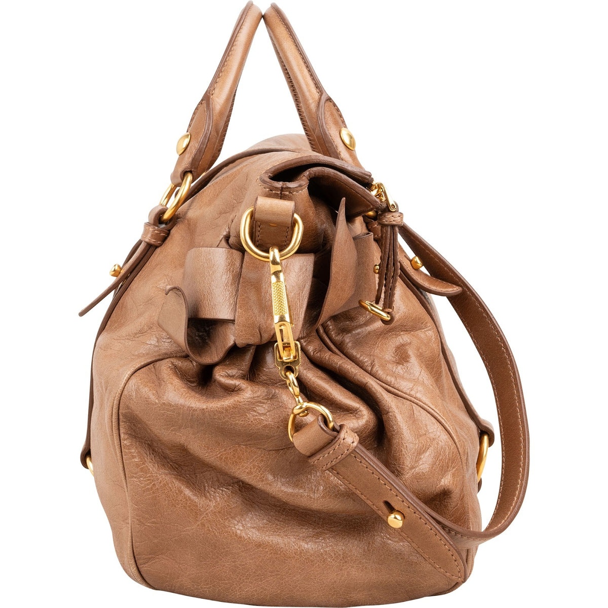 Miu Miu Braun Leder Vitello Lux Bow Schultertasche, Bild 3 von 10