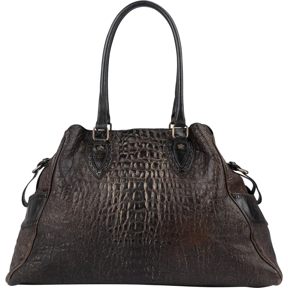 Fendi Croc-Embossed Tote aus Leder und Stoff – Vorderansicht