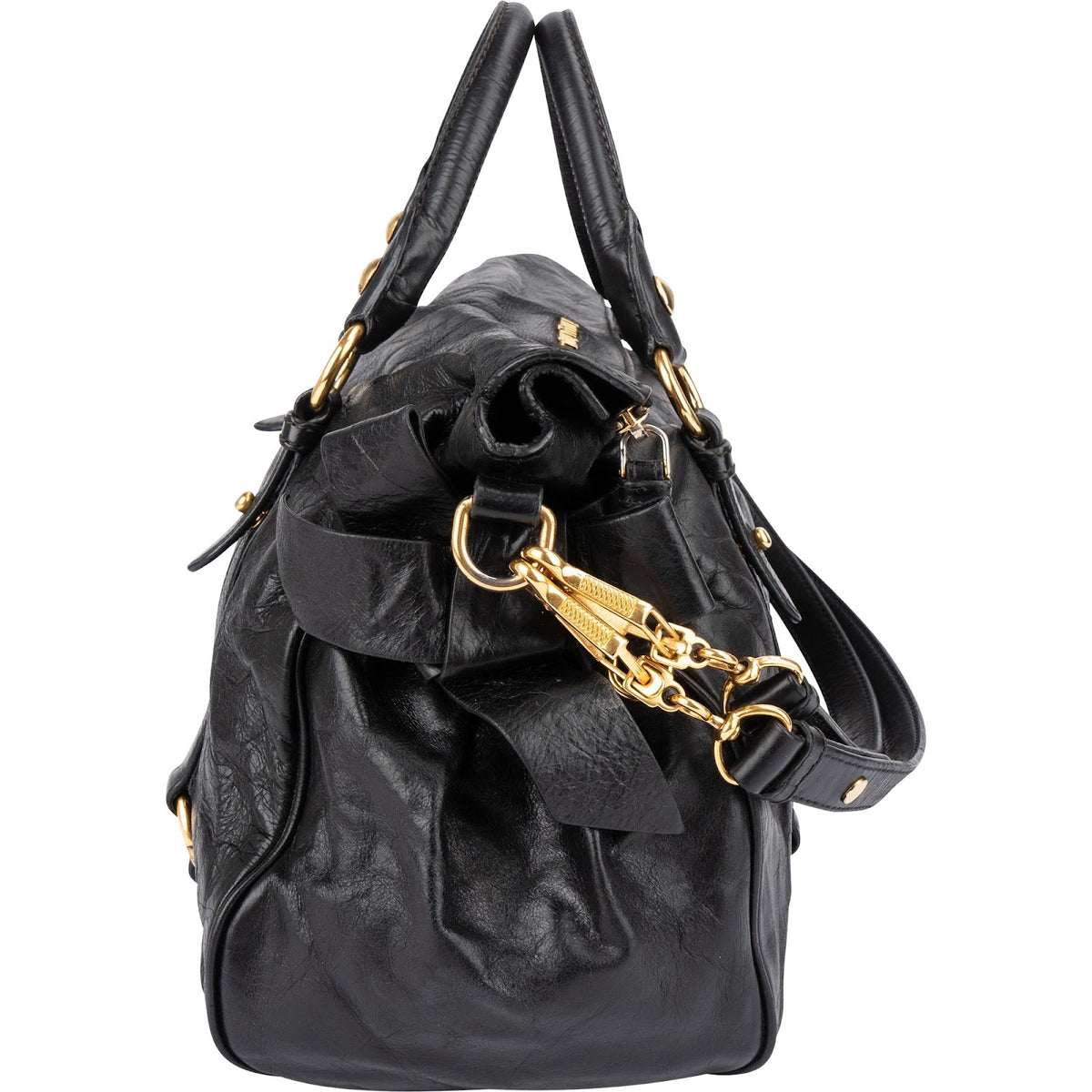Miu Miu Vitello Lux Leder Bow Satchel Handtasche, Bild 3 von 11