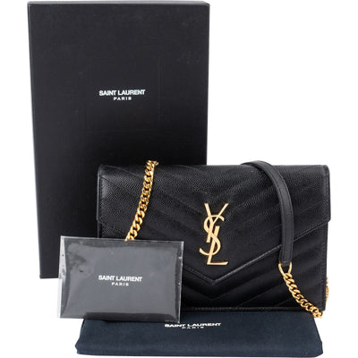 Saint Laurent Grain de Poudre Monogram Wallet-on-Chain Crossbody Bag