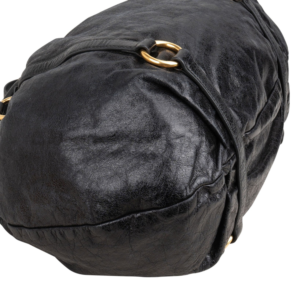 Bolso de mano Miu Miu Hobo Satchel fruncido en piel Vitello Lux negra