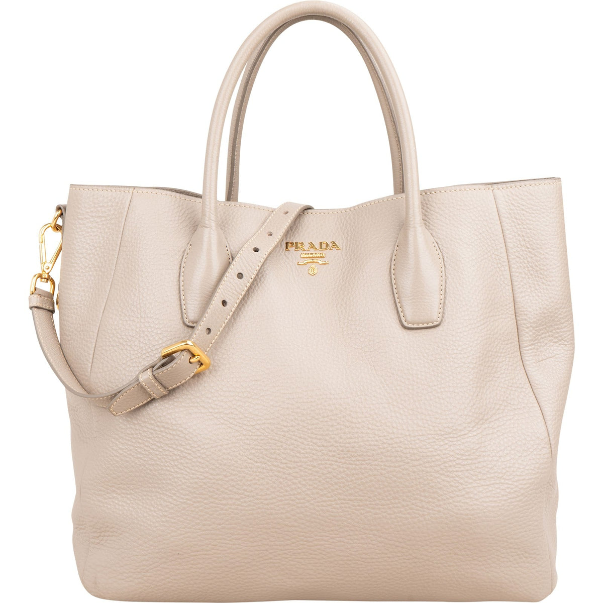 Grand sac à main cabas Prada en cuir Vitello Daino taupe