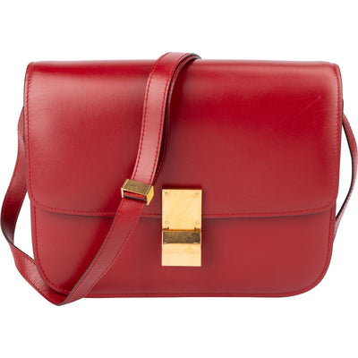 Celine Red Calfskin Classic Box Medium Crossbody Bag