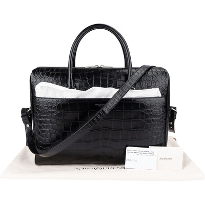 Yves Saint Laurent Croc-Embossed Leather Briefcase Shoulder Handbag