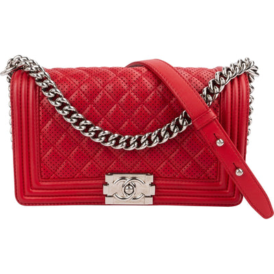 Chanel Perforated Quilted Lambskin Palladium Medium Boy Crossbody Bag