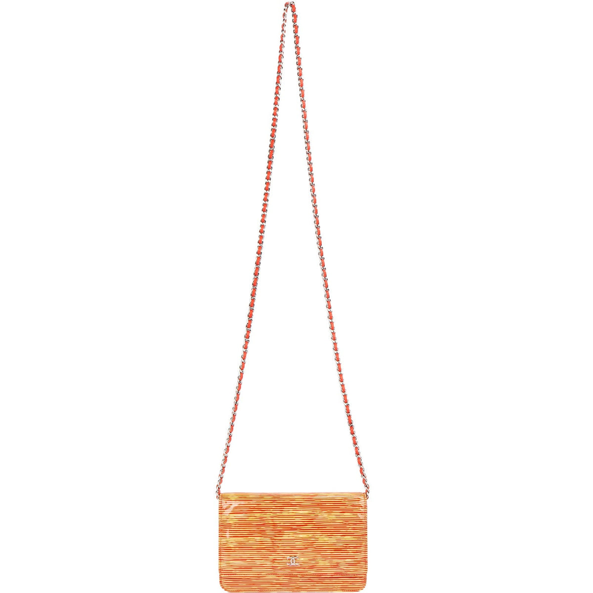 Sac bandoulière Chanel Wallet on Chain en cuir verni rayé