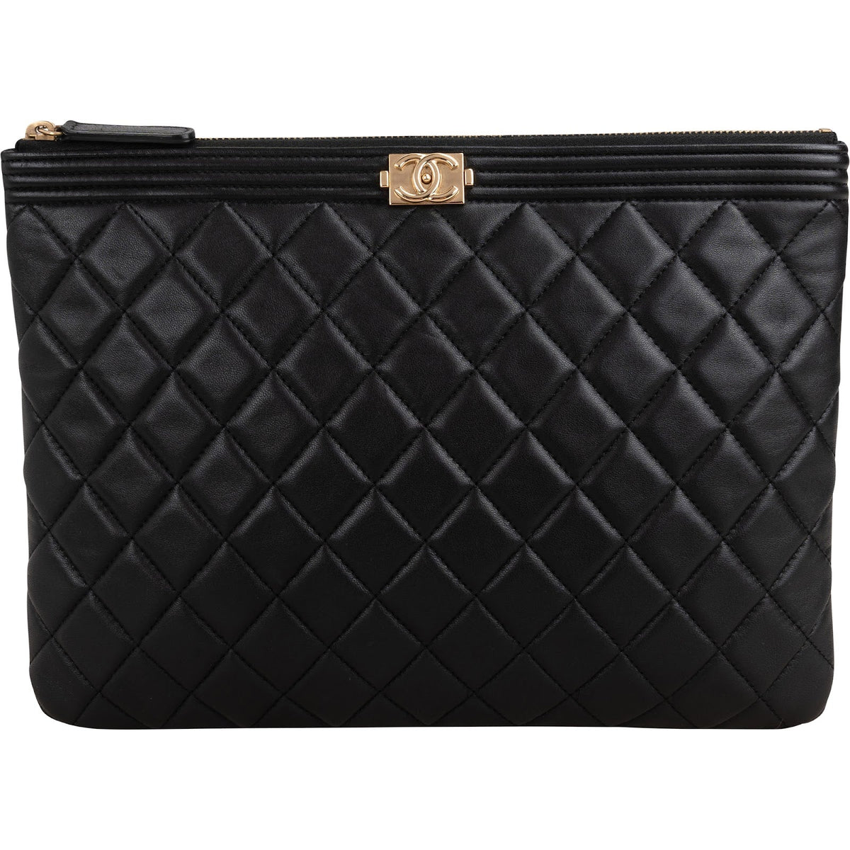 Chanel Black Quilted Lambskin Small CC Boy Clutch