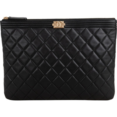 Chanel Black Quilted Lambskin Small CC Boy Clutch