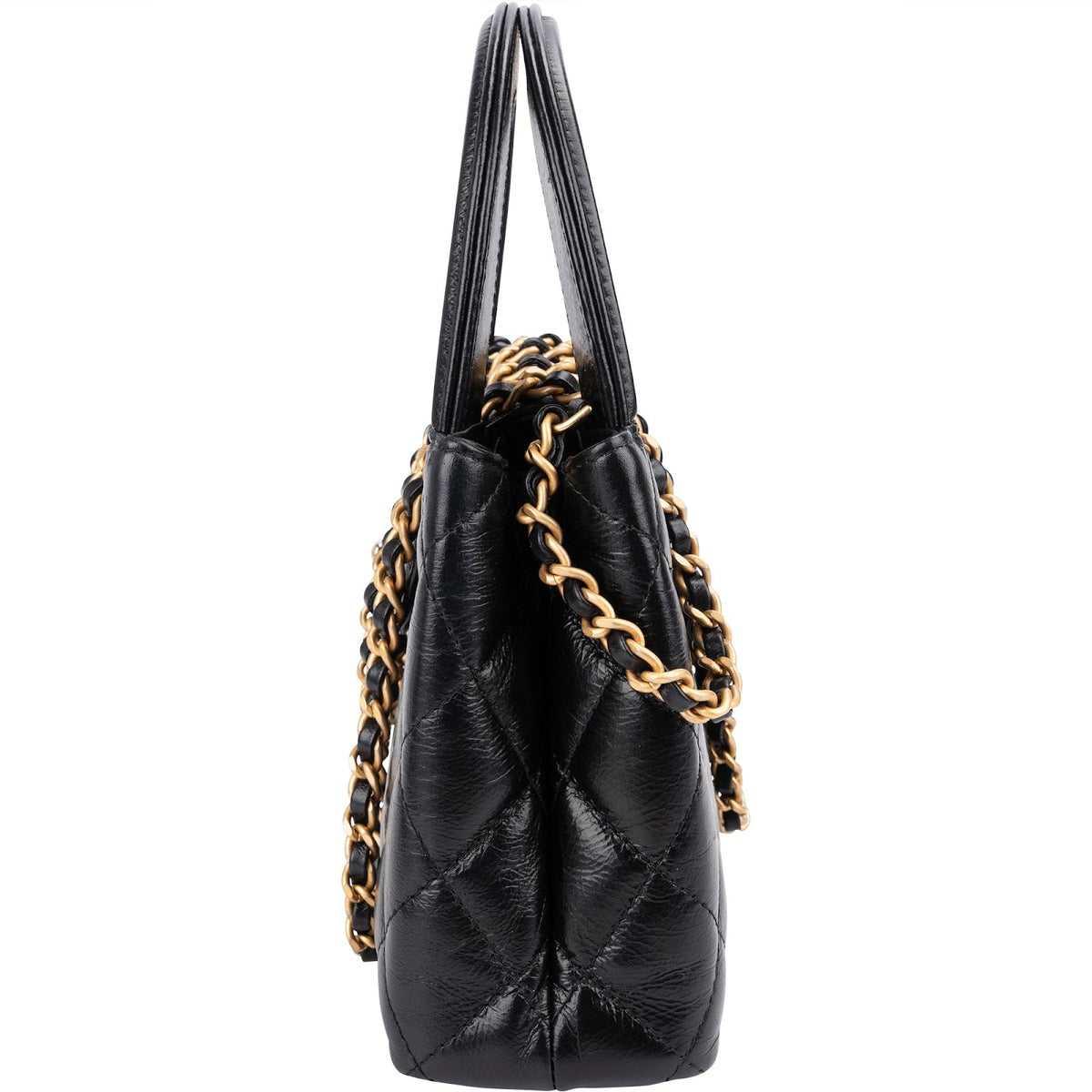 Sac bandoulière Chanel Nano Kelly à poignée en cuir d'agneau matelassé noir