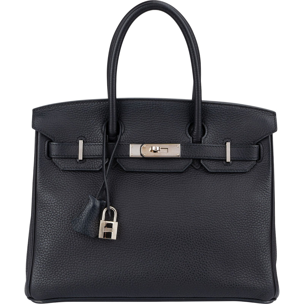 Hermès Blau Indigo Clemence Palladium Birkin 30 aus Clemence-Leder – Vorderansicht