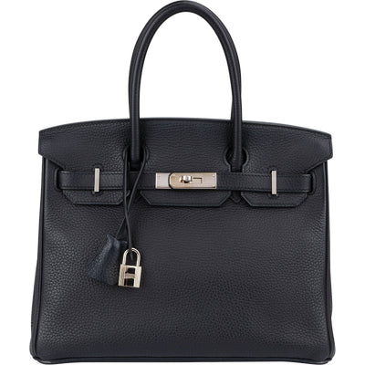 Hermès Blue Indigo Clemence Leather Palladium Birkin 30 Handbag
