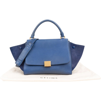 Celine Blue Suede & Grained Calfskin Trapeze Handbag