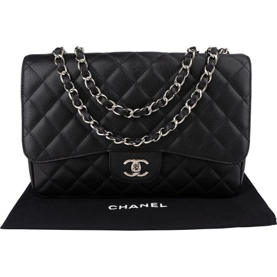 Chanel Quilted Caviar Leather Palladium Jumbo Single Flap Crossbody Bag