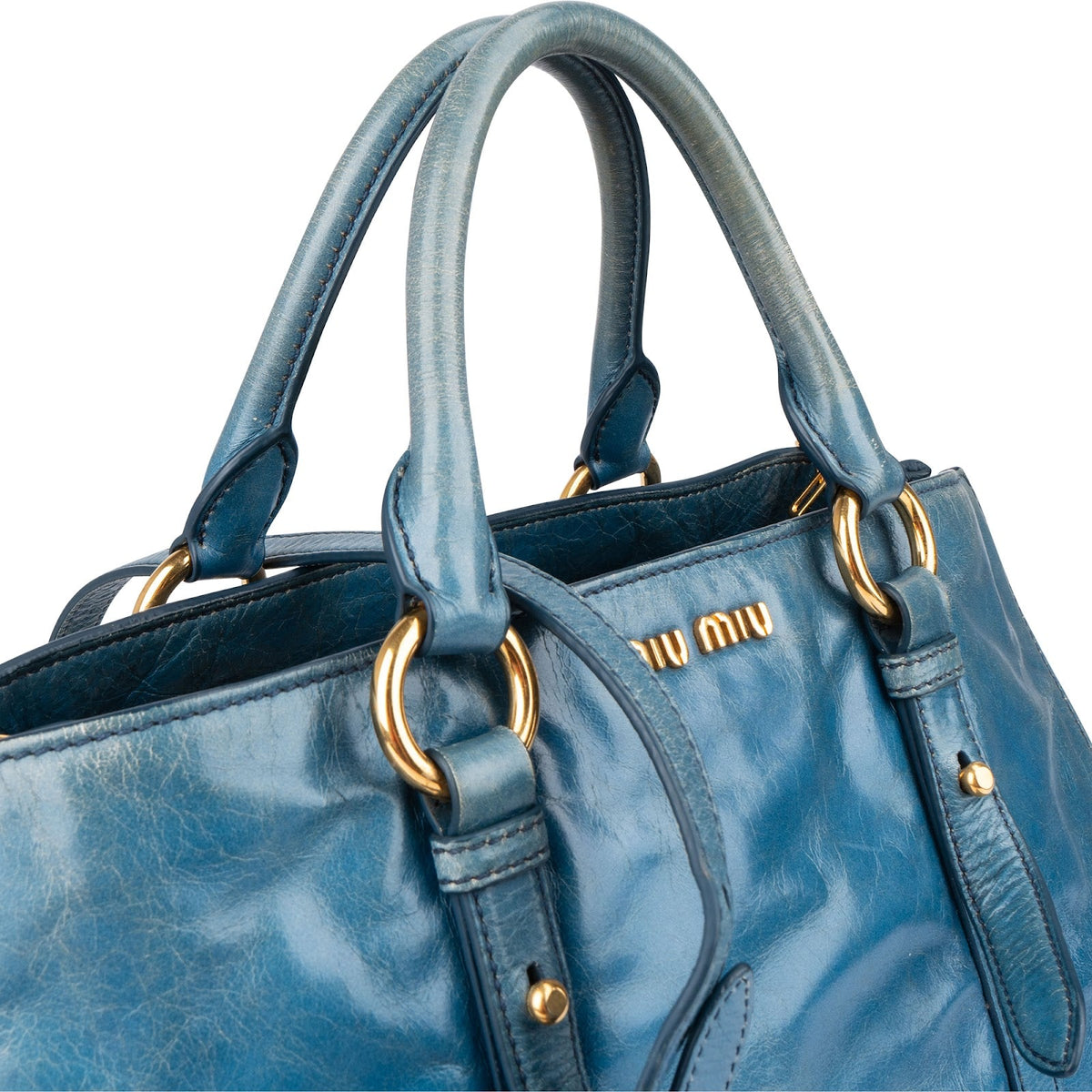 Borsa tote Miu Miu in pelle Vitello Lux blu