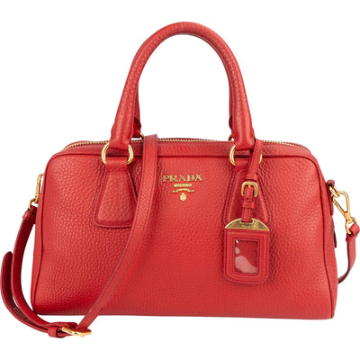 Prada Red Vitello Daino Leather Duffle Handbag