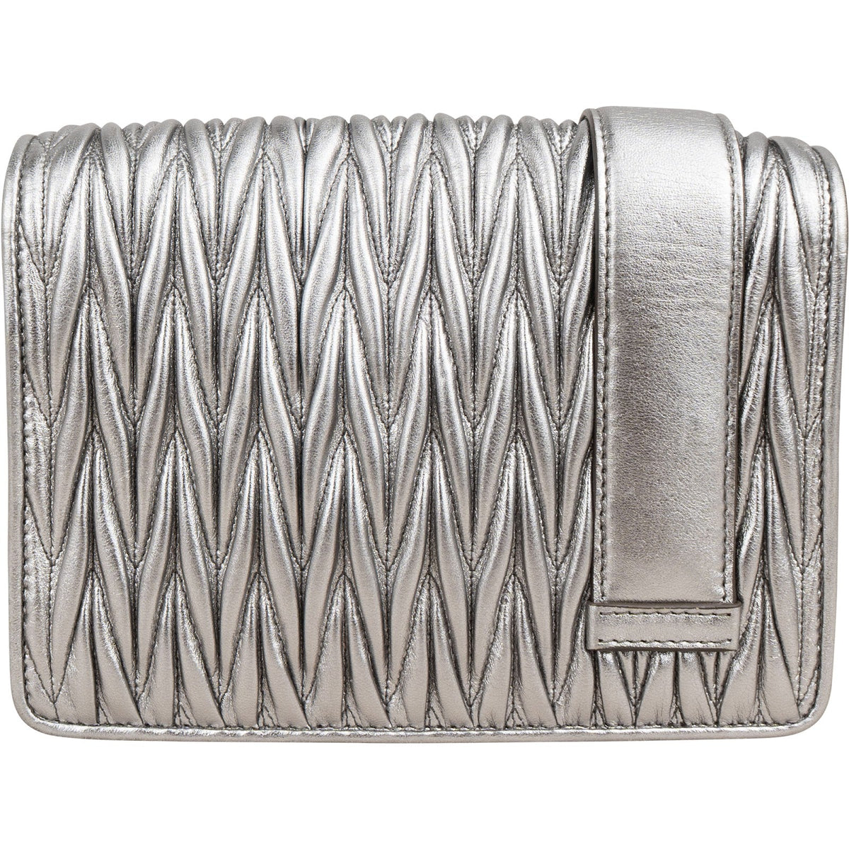 Miu Miu Crossbody mit Kristallen aus silbernem Matelassé-Nappaleder – Ansicht 4