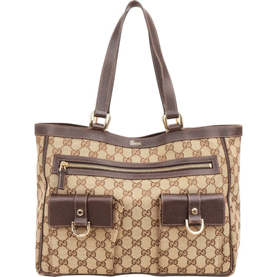 Gucci Monogram GG Canvas Abbey Double Pocket Tote Shoulder Bag