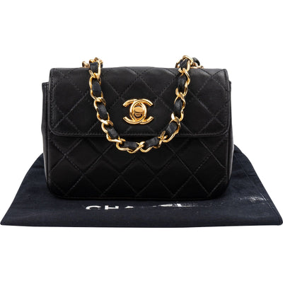 Chanel Quilted Lambskin 24K Gold Mini Square Single Flap Crossbody Bag