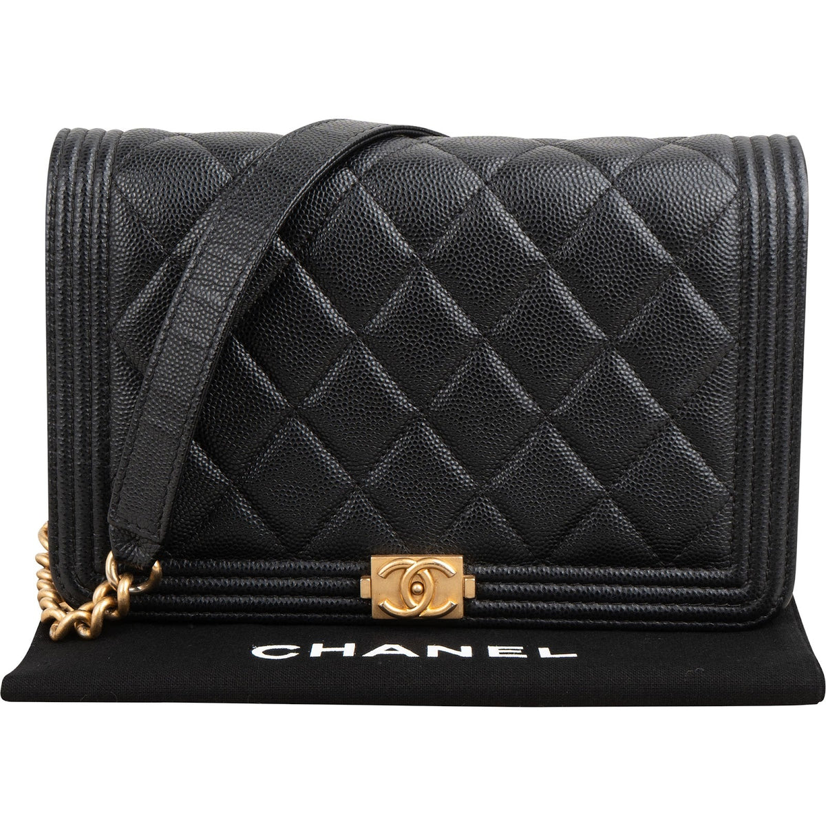 Sac bandoulière Chanel Boy Wallet on Chain en cuir caviar matelassé