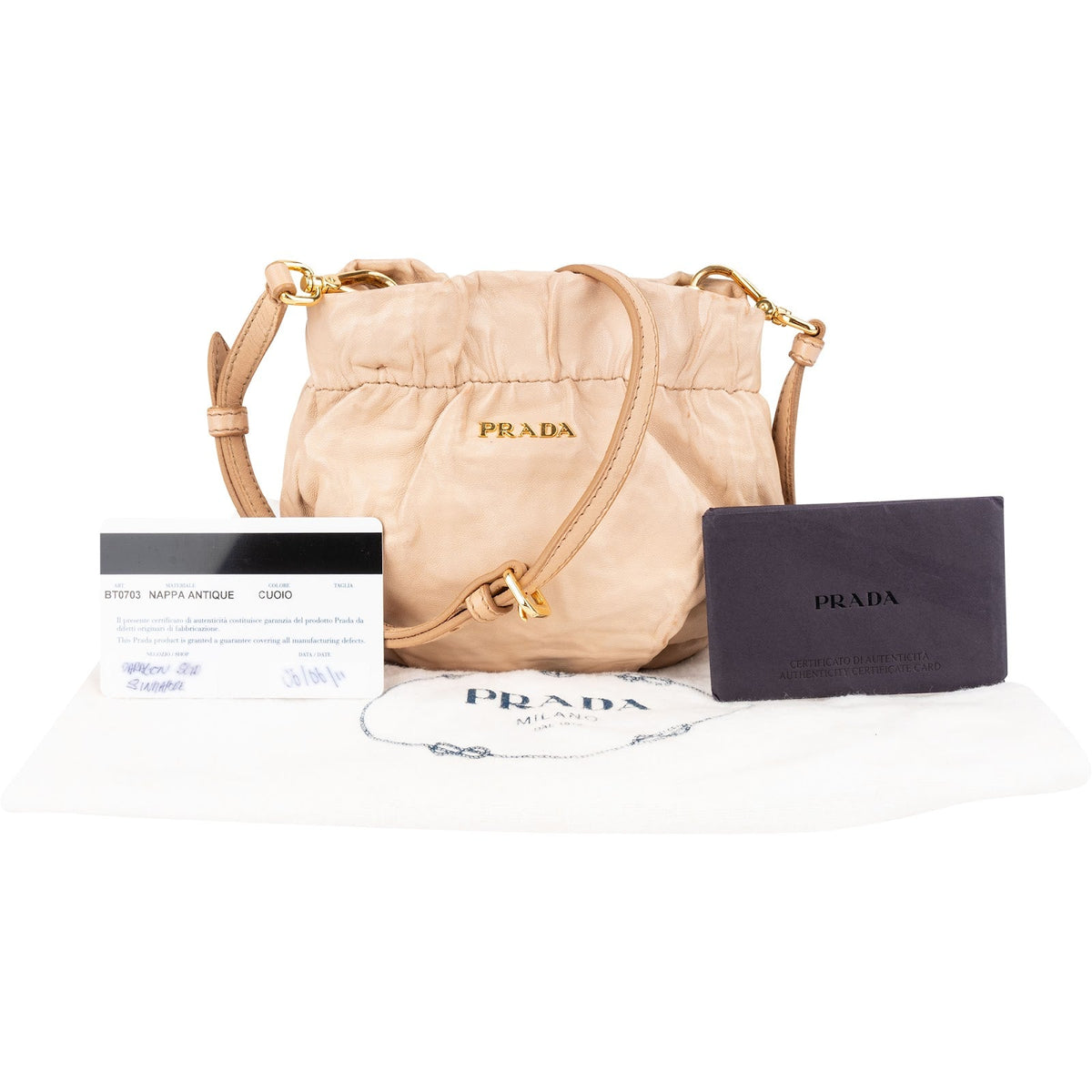 Prada mini-crossbodytas van gekreukt nappaleer