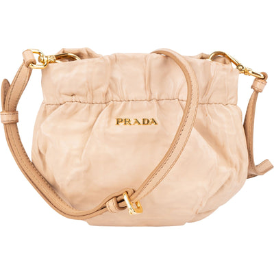 Prada Crinkled Nappa Leather Bucket Mini Crossbody Bag